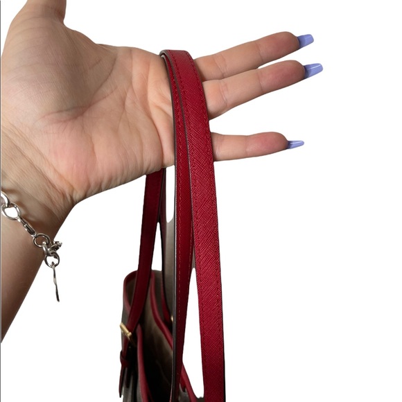 Michael Kors Jet Set Travel Medium Carryall Tote Brown MK Signature Scarlet Red - Picture 6 of 12